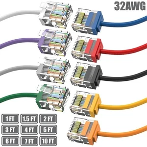 1-10FT Cat6A RJ45 Réseau Super Slim LAN Câble Ethernet par correspondance UTP 32AWG or