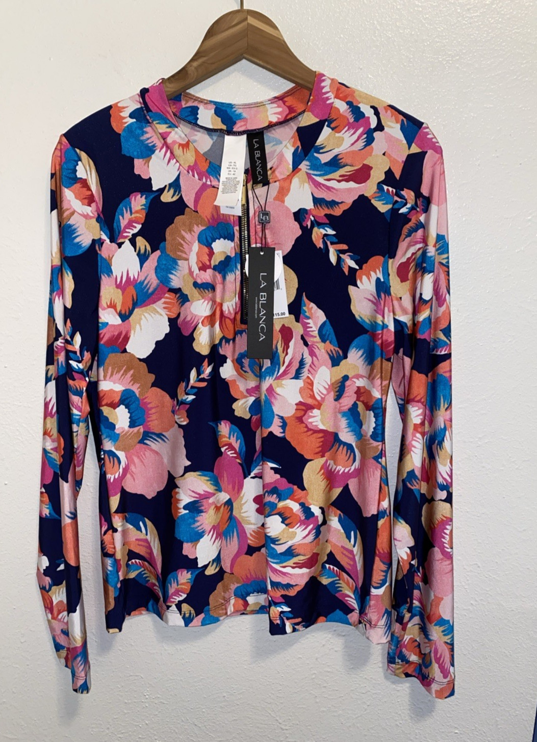 La Blanca Indigo Surf Long Sleeve Half Zip Rash Guard Tropical Print NWT Size XL - Thumbnail 1