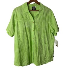 Vintage The Produce Company 1X Lime Green Seersucker Button Up Shirt Made in USA