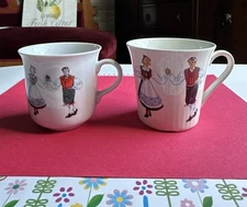 Vintage Figgjo Flint Norway Coffee Tea Cups Norwegian Dancers 2 Sizes