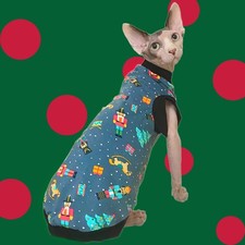 Christmas Cat Shirt - Sphynx Clothes Clothing Cotton Top Vest Jumper T Sweater