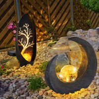 Gartenleuchte Solarlampe AußEnleuchte Skulptur Mond Led Crackle Glas Kugel 2X