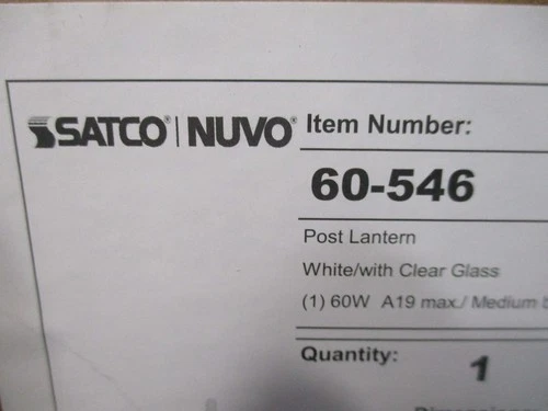 Satco Nuvo Lighting 14" Post Lantern White with Clear Glass 60W Model 60-546 - Picture 3 of 5