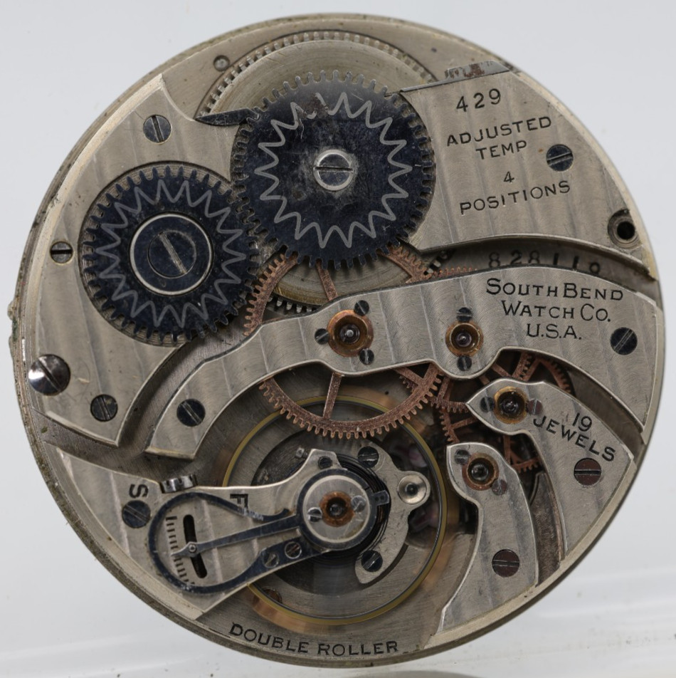 SOUTH BEND GRADE 429, 19j #828119 GRADE POCKET WATCH MOVEMENT FOR REPAIR (A20)