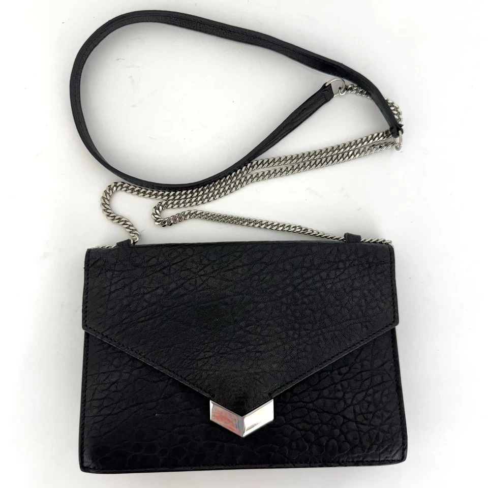 Jimmy Choo Leila Grainy Leather Chain Link Shoulder Crossbody Bag Black - Image 3 of 4