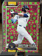 2026 TOPPS BASEBALL HOLIDAY POLKA DOTS GREEN/PINK CHRISTIAN YELICH BREWERS #154