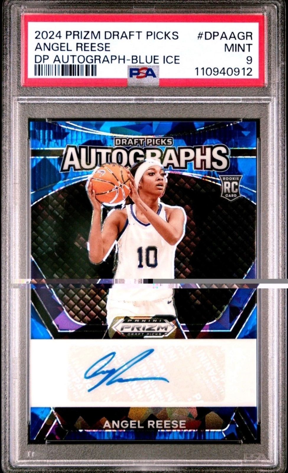 2024 Angel Reese PSA 9 Auto Prizm Draft Picks Rookie Blue Ice Autograph /75 