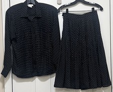 Jones New York Vintage Polka Dot Two-Piece Blouse And Skirt Set