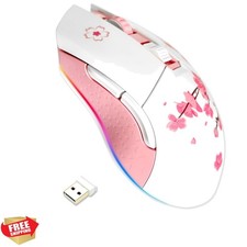 Sakura Pink Wireless Wired Gaming Mouse, Dual-Mode Rechargeable 6 Programmabl...