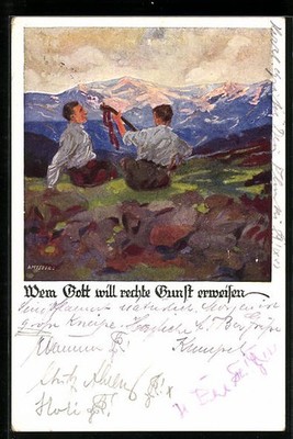 Artist postcard Otto Amtsberg: To whom God wants to show right favor, making music in D 