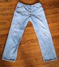 Vintage 90s Levis 501 Overlock BlueJeans Button Fly Made In USA Mens Size 40x32