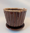 Vintage Brown McCoy Planter BAMBOO Pattern with Attached Saucer