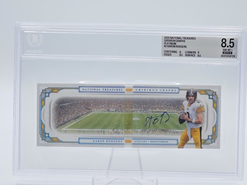 AARON RODGERS 2025 NATIONAL TREASURES GRIDIRON PLATINUM AUTO 1/1 BGS 8.5 Q5718