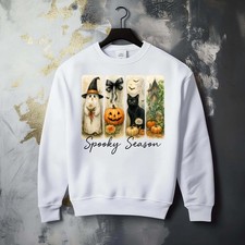 Fall Season Halloween Boo Spooky Cat Ghost Fun Whimsical Graphic Cozy Sweatshirt