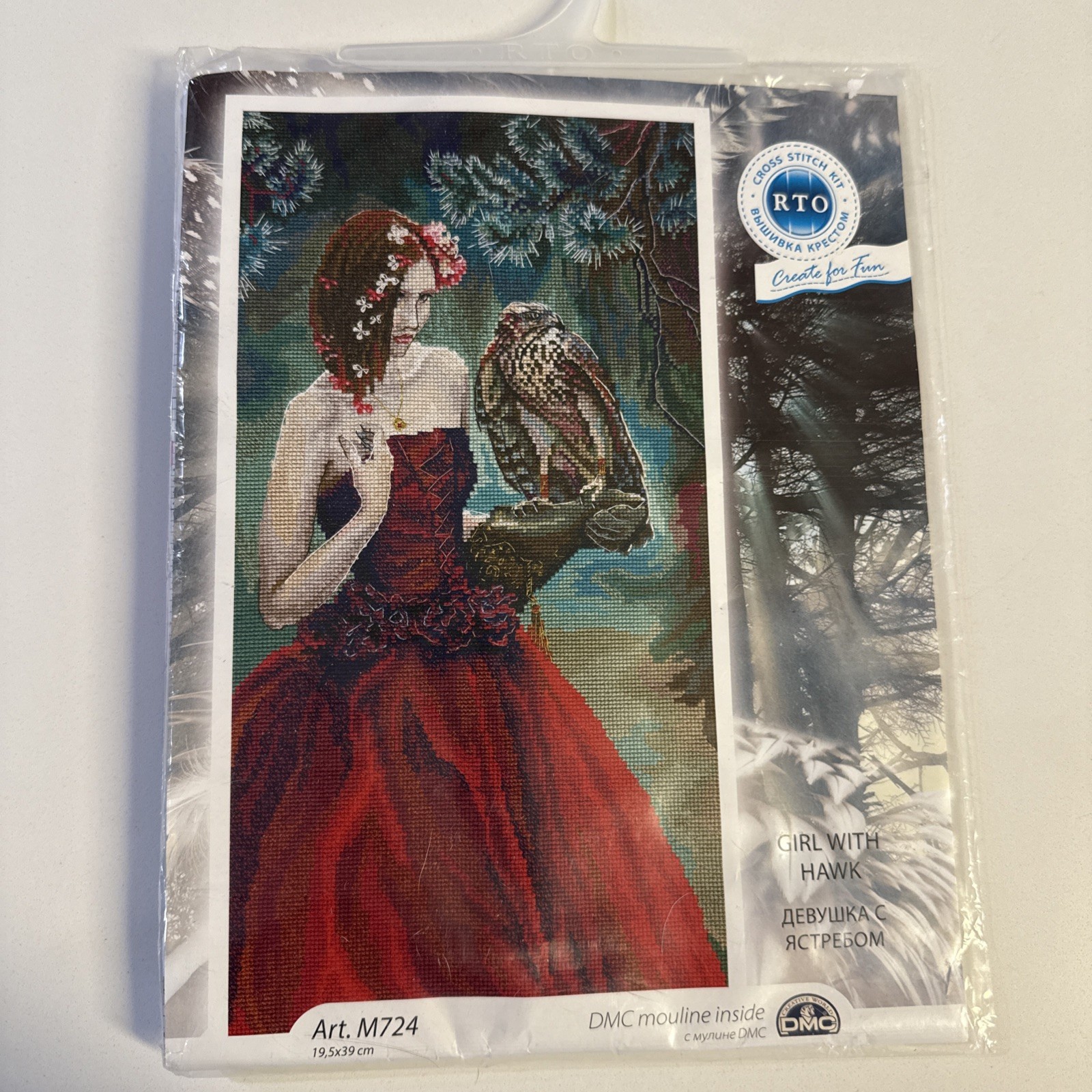 RTO counted Cross Stitch Kit "Girl with hawk" M724, 19.5x39 cm, DIY