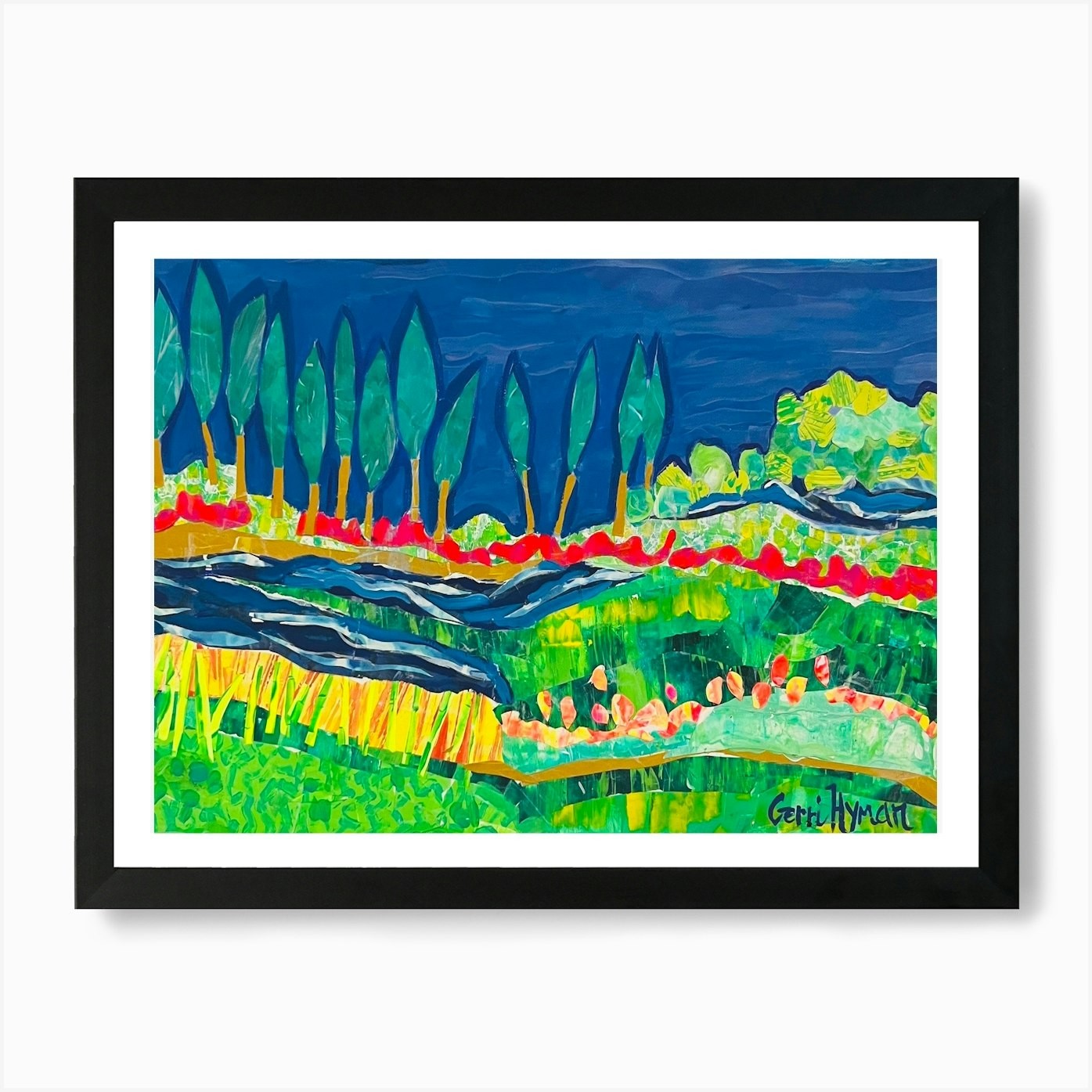Vibrant Landscape Tree Art Framed Canvas Wall Decor Print  