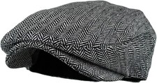 Peaky Blinders Hat Newsboy Flat Cap, Driver, Herringbone Tweed Wool Baker Boy