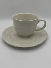 Temptations By Tara Holiday Cup & Saucer/Plate, Holy & Berries White Embossed