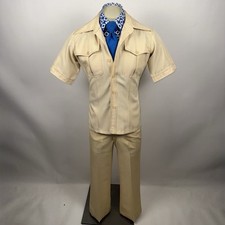 Vintage 60s 70s Leisure Suit Mens Small Jacket Coat 29 27 Pants Disco Hippy Mod