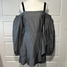 LOVERS + FRIENDS Gray Denim Cold Shoulder Ruffle Wrap Dress Size M
