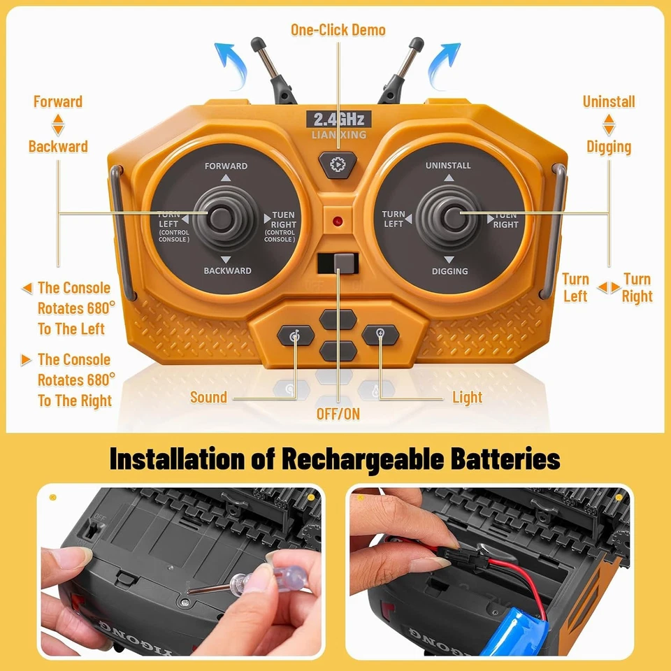 11 Channel RC Construction Metal Shove Heavy Duty Excavator Toy Digger Remote - Image 2 of 4