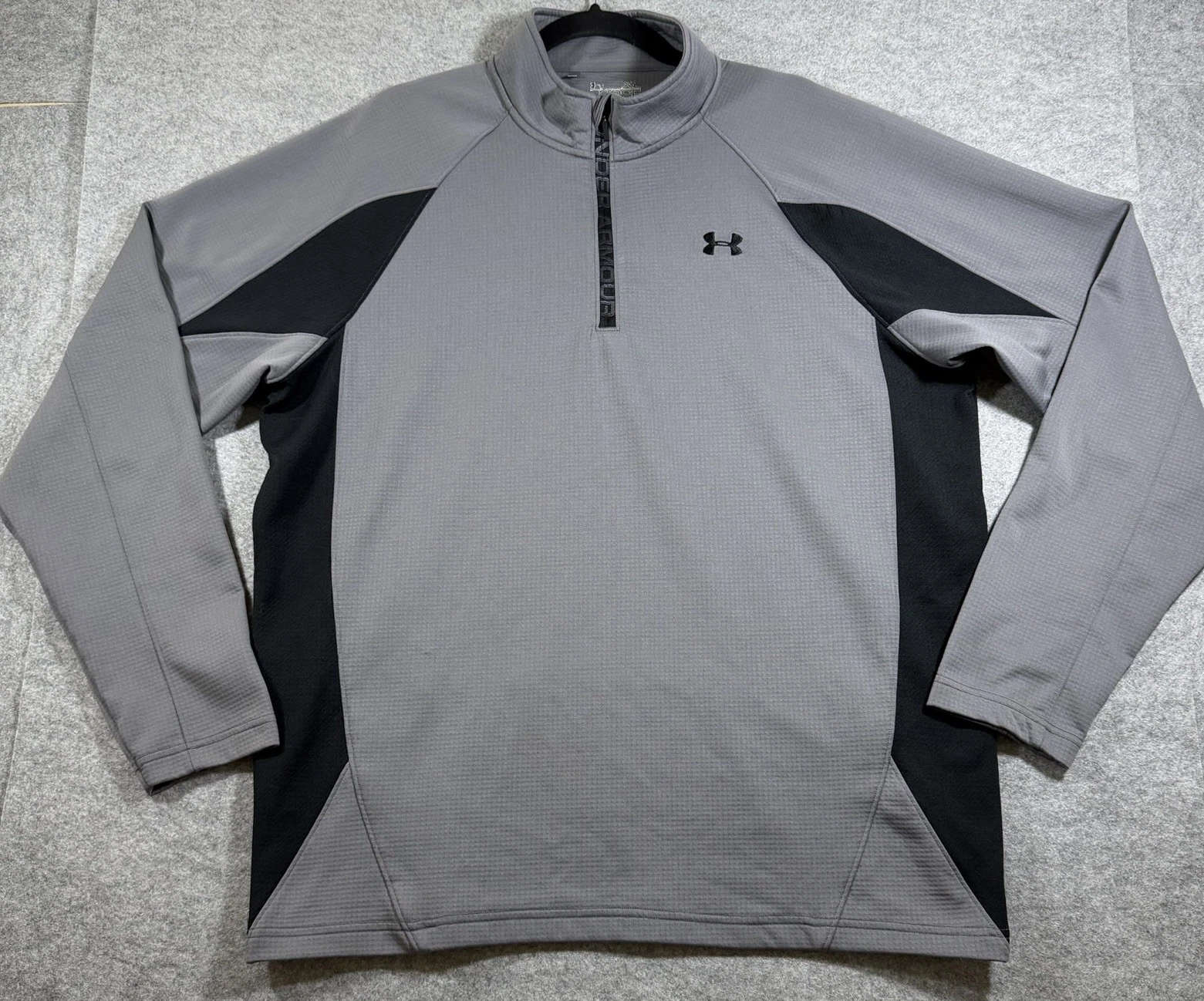 Under Armour ColdGear 1/4 Zip Mens XL Gray Waffle Knit Thermal Base Layer Loose