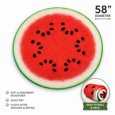 Mainstays Round Watermelon   Beach Towel Blanket Microfiber Quick Dry 58''