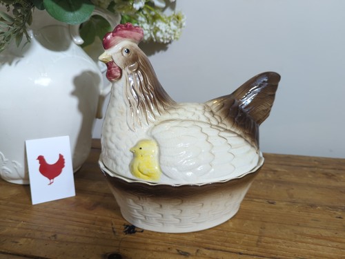 Chicken Egg Holder Hen & Chick Vintage Ceramic On Nest Egg Holder Postage Availa - Picture 2 of 21