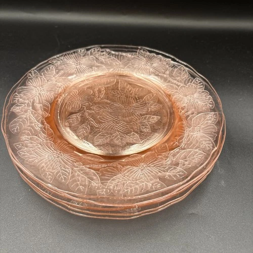 Set of 6 Pink Depression Glass 8" Lunch Plates MacBeth-Evans DOGWOOD Pattern