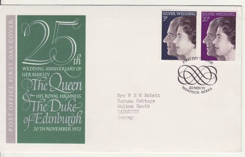 GB Stamps First Day Cover Royal Silver Wedding, royalty, SHS Scroll pattern 1972