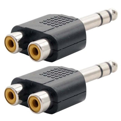 2x 6.35mm 1/4'' Stereo Male to Dual RCA Female Y Splitter Audio Adapter Connector