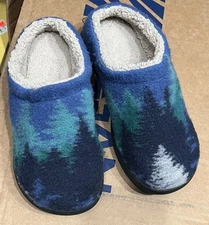 L.L. Bean Daybreak Scuff Size 6 M Blue Wool Aurora Trees Motif Slipper Clogs NWT