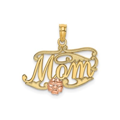 10k Bicolor Gold Mama Anhänger mit Rose Blume Schrift Design für Frauen