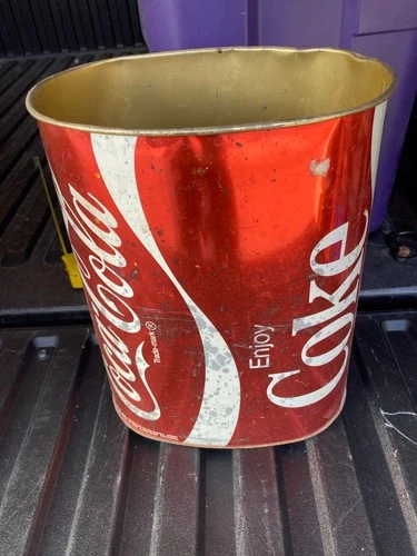 Vintage 1970's Coca Cola Metal Waste Basket