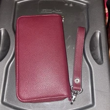 Thirty One All About The Benjamins Large Wallet Burgundy Wristlet Deep Merlot
