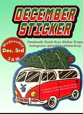 DUTCH BROS DEC 3 2025 STICKER DROP VW BUS VAN WITH CHRISTMAS TREE PRESALE
