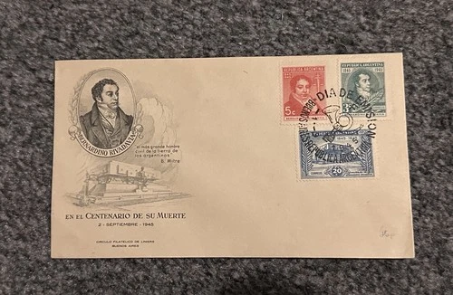 ARGENTINA 1945 RIVADAVIA ON THE CENTENARY OF HIS DEATH FDC