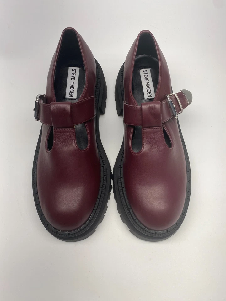 Steve Madden Mujer Kamlee Suela Mary Jane En Cuero Borgoña Talla 8.5 Foto 2 de 4