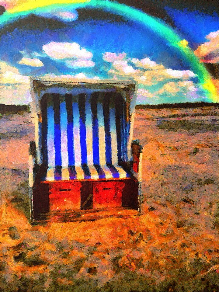 Leinwandbild canvas print Wandbild Strandkorb m.Regenbogen Camille 80X60cm KUNST Leinwandbild canvas print Wandbild Strandkorb m.Regenbogen Camille 80X60cm KUNST