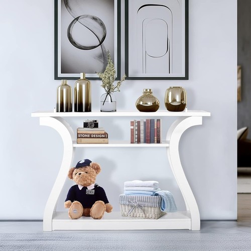 ZenSports Wood Console Table Curved Legs 3 Tier Shelf Entryway Sofa Table, Black - Picture 2 of 10