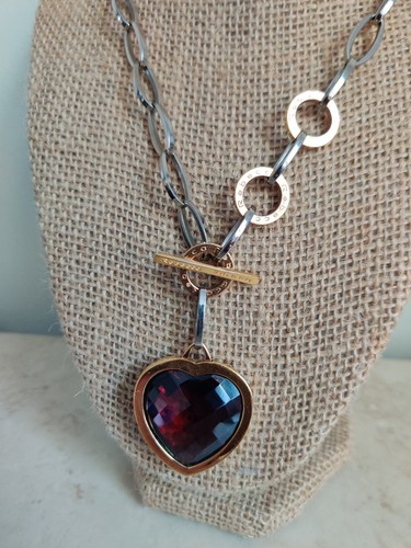 Garnet Heart Necklace REBECCA Italy Tropezienne Collection Chunky Chain W/14K - Picture 22 of 24