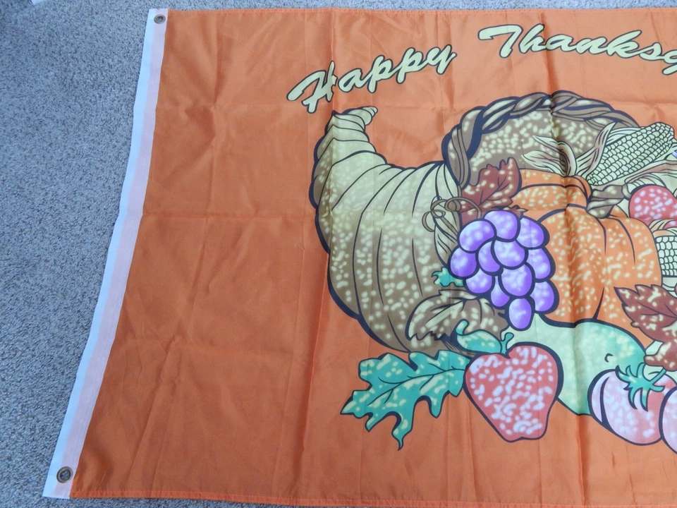 FELIZ ACCIÓN DE GRACIAS 3X5 PIES DECORACIÓN DE TEMPORADA BANDERA POLIÉSTER CASA EXTERIOR NARANJA Foto 4 de 4