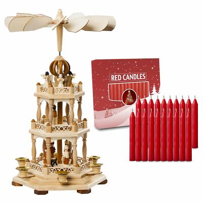 Usa Supreme Christmas Decoration German Pyramid 9 Inches Table Top Holiday Decor German Design 9 Inches Natural Wood Nativity Scene Play Set Nativity Play Carousel With 4 Candle Holders Seasonal Decor Nativity