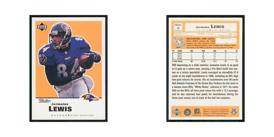 1999 Upper Deck Retro Jermaine Lewis Ravens #15 - Image 3 of 3