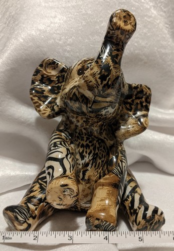 LaVie Patchwork Elephant Figures Porcelain Safari Statue Set 3 Large 1 Small - Picture 2 of 22