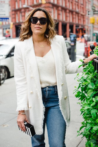 A453 ZARA JACKET FRAYED WITH PEARLS CREAM WHITE BUTTONS TWEED COAT BLAZER - XS - Bild 6 von 12