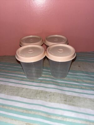 TUPPERWARE Midgets Mini Bowls Clear Containers 2 Oz Set 4 Pink