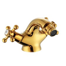 Gold Polished Brass Bathroom Wash Basin Faucet Two Cross Handles Sink Mixer Tap