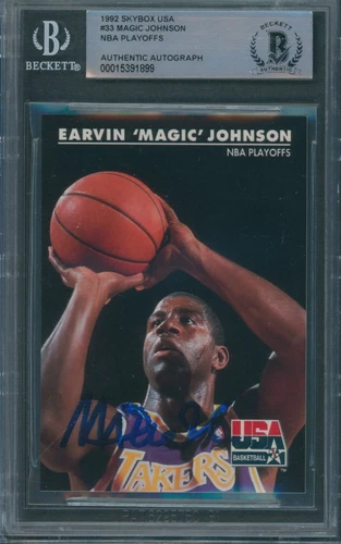 1992 Skybox USA #33 Magic Johnson Beckett Authentic Autograph Signed *1899