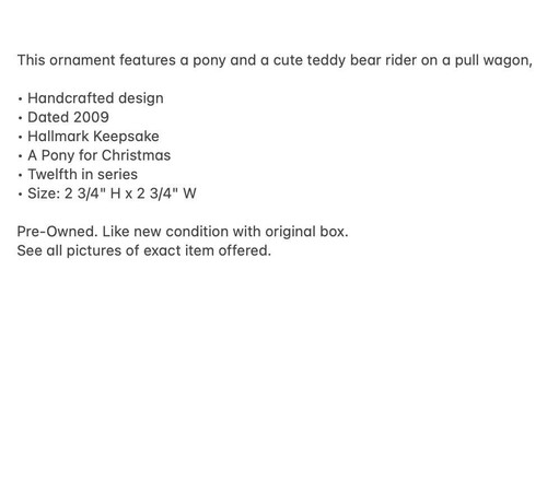 Hallmark Keepsake Ornament A Pony For Christmas 2009 Collectible - Picture 3 of 8